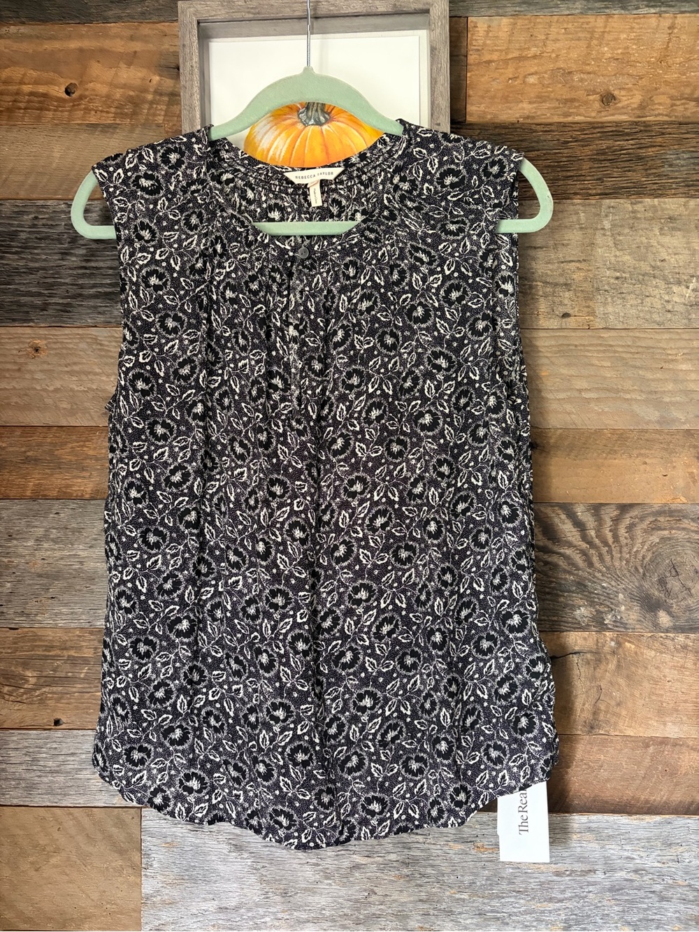 Rebecca Taylor Sleeveless Black & White Floral Print Blouse size 12